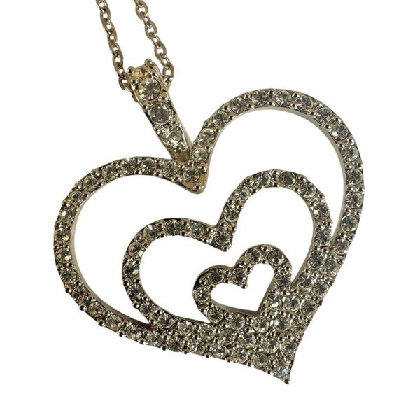Nolan Miller Triple Heart Rhinestone Pendant Necklace - Picture 8 of 9